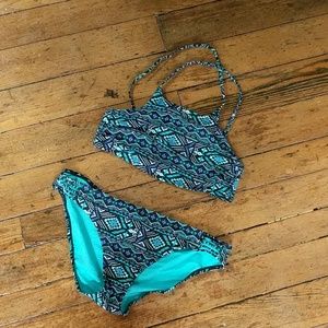 High neck tribal print swim suit